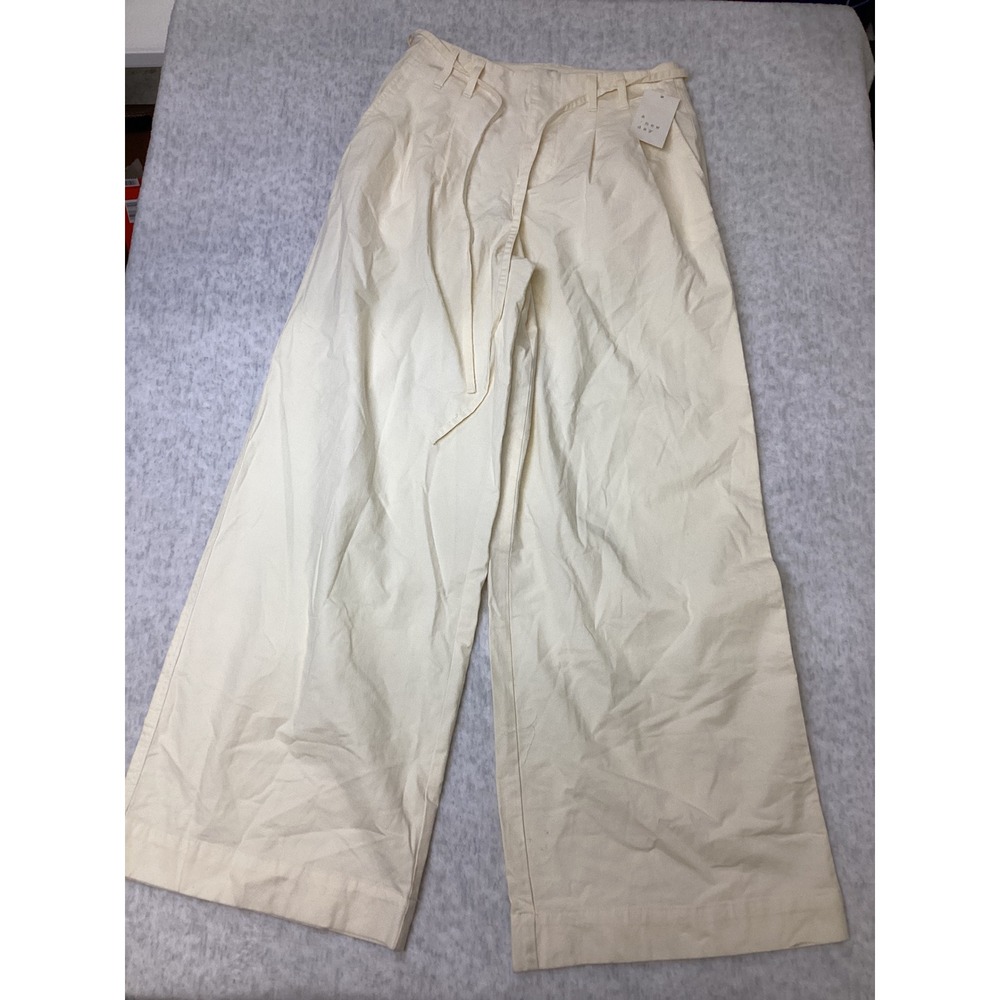 A New Day Womens Cream White Wide‎ Leg Pleated High Rise Pants Size 4 NWT 443W